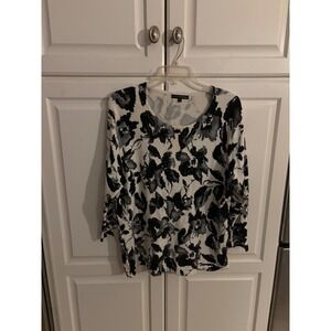 Pierri New York Womens 1X Floral Beaded Knit Sweater Top Black Grey Long Slv